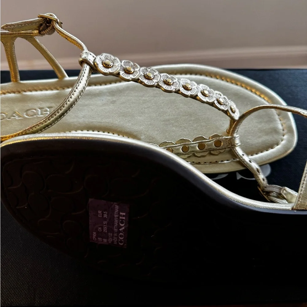 Coach Jacqueline Metallic Gold Sandal | Size 9 - Picture 5 of 7